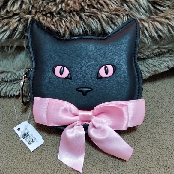 Bath & Body Works Handbags - Bath & Body Works Halloween Collection Black Cat Mini Purse with Pink Bow